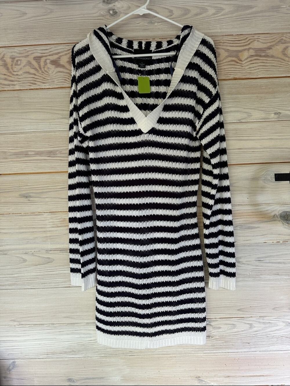 NEVER WORN Cynthia Rowley Navy & White Striped V-Neck Sweater Dress Size L